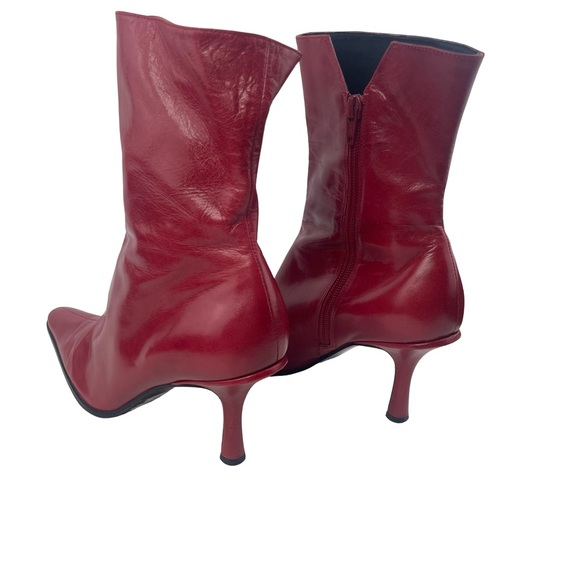 Nine West Red Leather Pointed Toe Stiletto Heel Ankle Boots Y2K Size 7.5 M - Picture 5 of 7